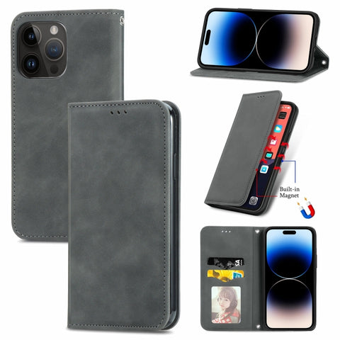 Retro Skin Feel Magnetic Leather Phone Case, For iPhone 15 Pro, For  iPhone 15 Plus, For iPhone 15, For  iPhone 14 Plus, For iPhone 14, For iPhone 14 Pro, For iPhone 14 Pro Max