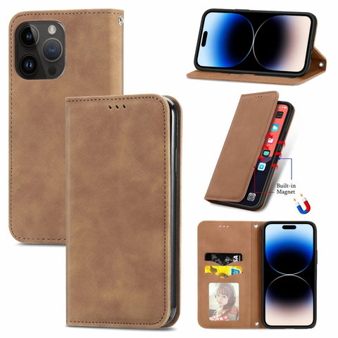 Retro Skin Feel Magnetic Leather Phone Case, For iPhone 15 Pro, For  iPhone 15 Plus, For iPhone 15, For  iPhone 14 Plus, For iPhone 14, For iPhone 14 Pro, For iPhone 14 Pro Max
