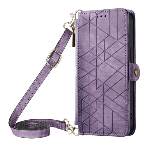Geometric Zipper Wallet Side Buckle Leather Phone Case with Crossbody Lanyard, For iPhone 13 Pro Max, For iPhone 13 Pro, For iPhone 13, For iPhone 12, For iPhone 12 Pro Max, For iPhone 12 Pro, For iPhone 11 Pro Max, For iPhone 11