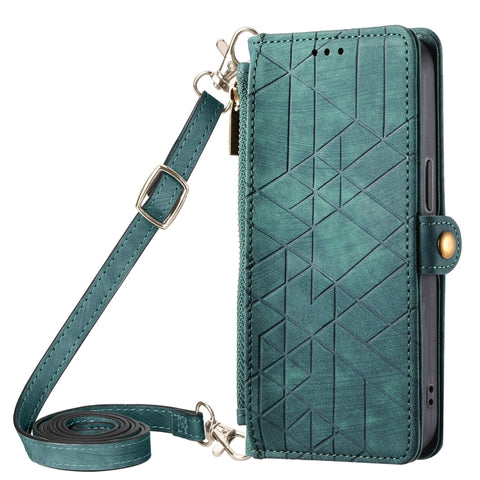 Geometric Zipper Wallet Side Buckle Leather Phone Case with Crossbody Lanyard, For  iPhone 15 Pro Max, For iPhone 15 Pro, For iPhone 15 Plus, For iPhone 15, For iPhone 14 Plus, For iPhone 14, For iPhone 14 Pro, For iPhone 14 Pro Max