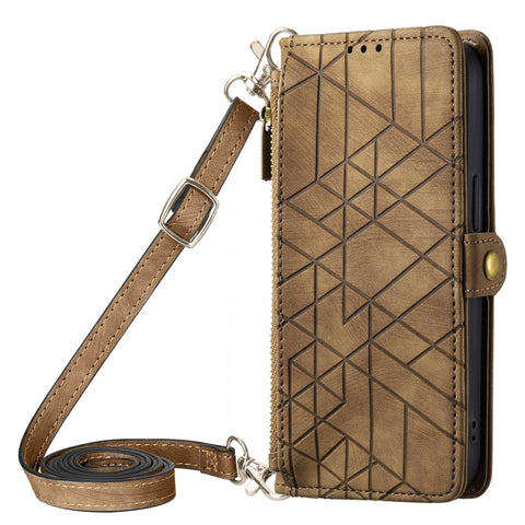 Geometric Zipper Wallet Side Buckle Leather Phone Case with Crossbody Lanyard, For  iPhone 15 Pro Max, For iPhone 15 Pro, For iPhone 15 Plus, For iPhone 15, For iPhone 14 Plus, For iPhone 14, For iPhone 14 Pro, For iPhone 14 Pro Max