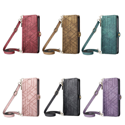 Geometric Zipper Wallet Side Buckle Leather Phone Case with Crossbody Lanyard, For iPhone 13 Pro Max, For iPhone 13 Pro, For iPhone 13, For iPhone 12, For iPhone 12 Pro Max, For iPhone 12 Pro, For iPhone 11 Pro Max, For iPhone 11