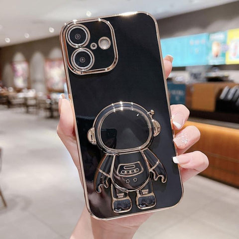 Electroplating Astronaut Holder Phone Case, For iPhone 17e / 16e, For iPhone 17 Pro Max, For iPhone 17 Pro, For iPhone 17, For iPhone Air, For iPhone 16 Pro Max, For iPhone 16 Pro, For iPhone 16 Plus