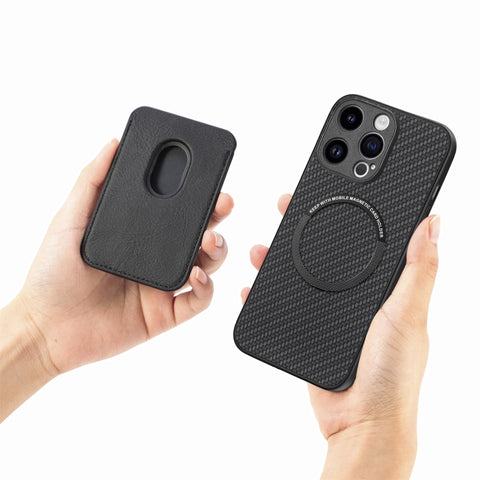 Carbon Fiber Leather Card Magsafe Phone Case, For iPhone 15 Pro Max, For iPhone 15 Pro, For iPhone 15 Plus, For iPhone 15