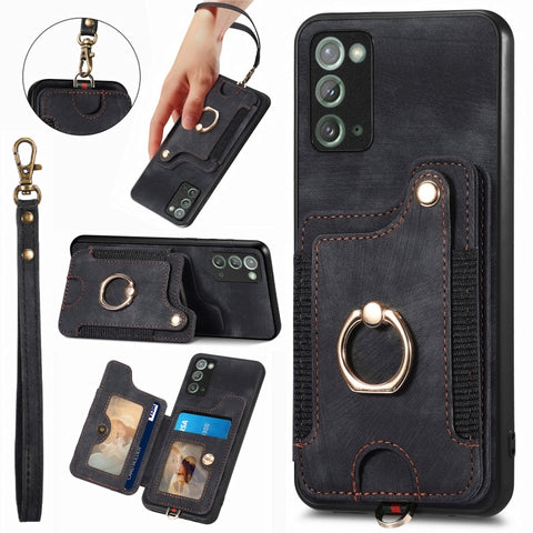 Retro Skin-feel Ring Multi-card Wallet Phone Case, For Samsung Galaxy S23 FE 5G, For Samsung Galaxy Note20  Ultra, For Samsung Galaxy Note20, For Samsung Galaxy Note10, For Samsung Galaxy Note10+