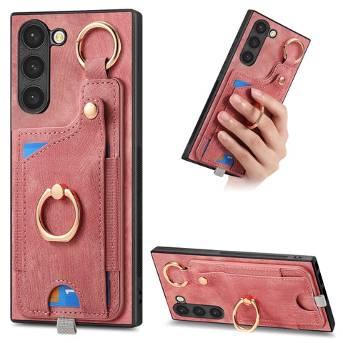 Retro Skin-feel Ring Card Bag Phone Case with Hang Loop, For Samsung Galaxy A04e, For Samsung Galaxy S23 Ultra 5G, For Samsung Galaxy S23+ 5G, For Samsung Galaxy A04 4G, For Samsung Galaxy M53 5G, For Samsung Galaxy M33 5G, For Samsung Galaxy A73 5G   ...