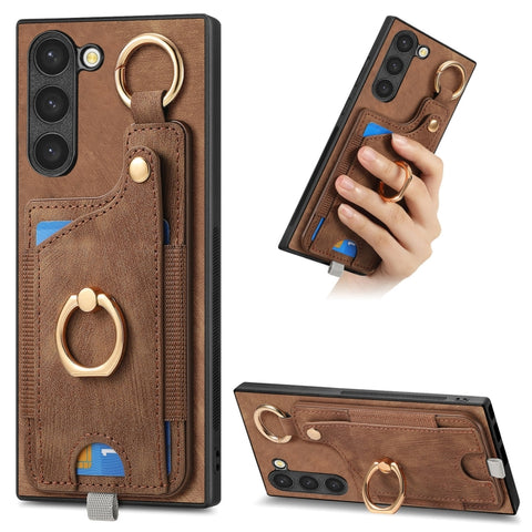 Retro Skin-feel Ring Card Bag Phone Case with Hang Loop, For Samsung Galaxy A04e, For Samsung Galaxy S23 Ultra 5G, For Samsung Galaxy S23+ 5G, For Samsung Galaxy A04 4G, For Samsung Galaxy M53 5G, For Samsung Galaxy M33 5G, For Samsung Galaxy A73 5G   ...