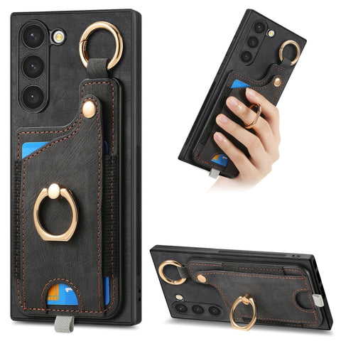 Retro Skin-feel Ring Card Bag Phone Case with Hang Loop, For Samsung Galaxy A04e, For Samsung Galaxy S23 Ultra 5G, For Samsung Galaxy S23+ 5G, For Samsung Galaxy A04 4G, For Samsung Galaxy M53 5G, For Samsung Galaxy M33 5G, For Samsung Galaxy A73 5G   ...
