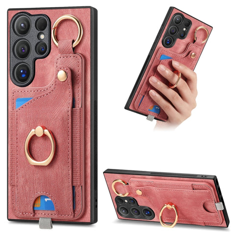 Retro Skin-feel Ring Card Bag Phone Case with Hang Loop, For Samsung Galaxy A04e, For Samsung Galaxy S23 Ultra 5G, For Samsung Galaxy S23+ 5G, For Samsung Galaxy A04 4G, For Samsung Galaxy M53 5G, For Samsung Galaxy M33 5G, For Samsung Galaxy A73 5G   ...