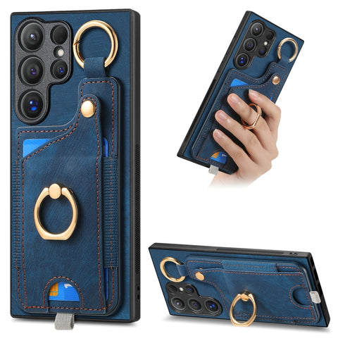 Retro Skin-feel Ring Card Bag Phone Case with Hang Loop, For Samsung Galaxy A04e, For Samsung Galaxy S23 Ultra 5G, For Samsung Galaxy S23+ 5G, For Samsung Galaxy A04 4G, For Samsung Galaxy M53 5G, For Samsung Galaxy M33 5G, For Samsung Galaxy A73 5G   ...