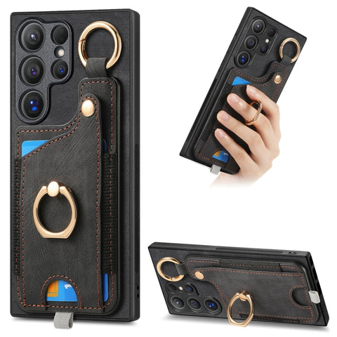 Retro Skin-feel Ring Card Bag Phone Case with Hang Loop, For Samsung Galaxy A04e, For Samsung Galaxy S23 Ultra 5G, For Samsung Galaxy S23+ 5G, For Samsung Galaxy A04 4G, For Samsung Galaxy M53 5G, For Samsung Galaxy M33 5G, For Samsung Galaxy A73 5G   ...