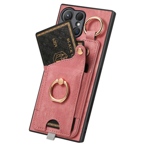 Retro Skin-feel Ring Card Bag Phone Case with Hang Loop, For Samsung Galaxy A32 5G, For Samsung Galaxy S21 5G, For Samsung Galaxy S21+ 5G, For Samsung Galaxy S21 Ultra 5G, For Samsung Galaxy A21s, For Samsung Galaxy A31, For Samsung Galaxy A71         ...