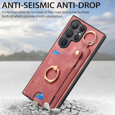 Retro Skin-feel Ring Card Bag Phone Case with Hang Loop, For Samsung Galaxy A32 5G, For Samsung Galaxy S21 5G, For Samsung Galaxy S21+ 5G, For Samsung Galaxy S21 Ultra 5G, For Samsung Galaxy A21s, For Samsung Galaxy A31, For Samsung Galaxy A71         ...