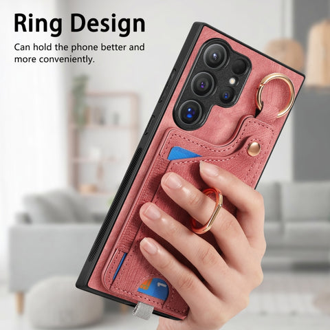 Retro Skin-feel Ring Card Bag Phone Case with Hang Loop, For Samsung Galaxy A32 5G, For Samsung Galaxy S21 5G, For Samsung Galaxy S21+ 5G, For Samsung Galaxy S21 Ultra 5G, For Samsung Galaxy A21s, For Samsung Galaxy A31, For Samsung Galaxy A71         ...