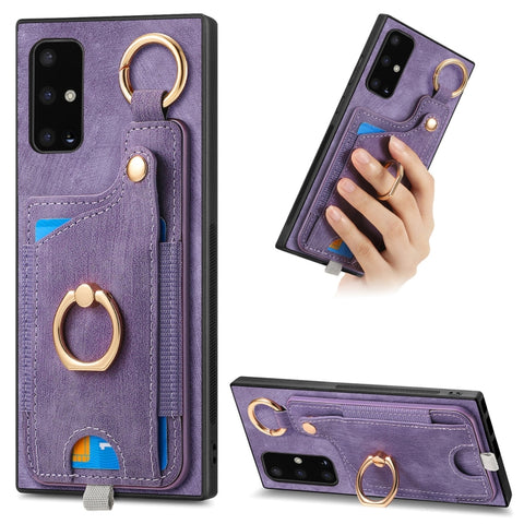 Retro Skin-feel Ring Card Bag Phone Case with Hang Loop, For Samsung Galaxy A32 5G, For Samsung Galaxy S21 5G, For Samsung Galaxy S21+ 5G, For Samsung Galaxy S21 Ultra 5G, For Samsung Galaxy A21s, For Samsung Galaxy A31, For Samsung Galaxy A71         ...