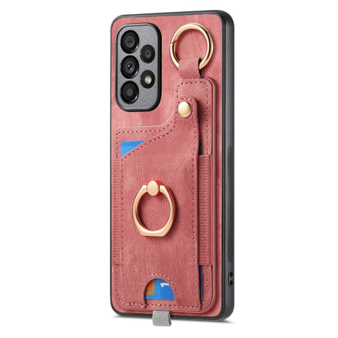 Retro Skin-feel Ring Card Bag Phone Case with Hang Loop, For Samsung Galaxy A04e, For Samsung Galaxy S23 Ultra 5G, For Samsung Galaxy S23+ 5G, For Samsung Galaxy A04 4G, For Samsung Galaxy M53 5G, For Samsung Galaxy M33 5G, For Samsung Galaxy A73 5G   ...