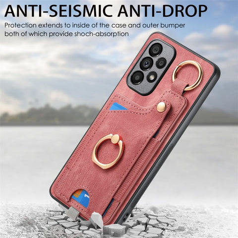 Retro Skin-feel Ring Card Bag Phone Case with Hang Loop, For Samsung Galaxy A04e, For Samsung Galaxy S23 Ultra 5G, For Samsung Galaxy S23+ 5G, For Samsung Galaxy A04 4G, For Samsung Galaxy M53 5G, For Samsung Galaxy M33 5G, For Samsung Galaxy A73 5G   ...