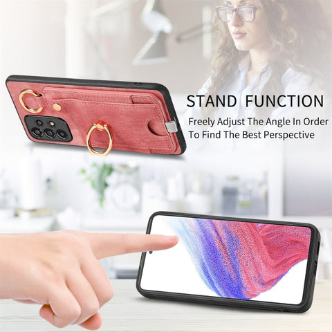 Retro Skin-feel Ring Card Bag Phone Case with Hang Loop, For Samsung Galaxy A04e, For Samsung Galaxy S23 Ultra 5G, For Samsung Galaxy S23+ 5G, For Samsung Galaxy A04 4G, For Samsung Galaxy M53 5G, For Samsung Galaxy M33 5G, For Samsung Galaxy A73 5G   ...