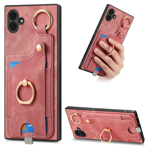 Retro Skin-feel Ring Card Bag Phone Case with Hang Loop, For Samsung Galaxy A04e, For Samsung Galaxy S23 Ultra 5G, For Samsung Galaxy S23+ 5G, For Samsung Galaxy A04 4G, For Samsung Galaxy M53 5G, For Samsung Galaxy M33 5G, For Samsung Galaxy A73 5G   ...