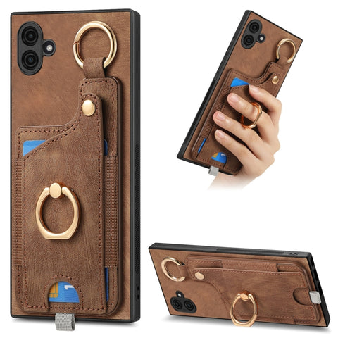 Retro Skin-feel Ring Card Bag Phone Case with Hang Loop, For Samsung Galaxy A04e, For Samsung Galaxy S23 Ultra 5G, For Samsung Galaxy S23+ 5G, For Samsung Galaxy A04 4G, For Samsung Galaxy M53 5G, For Samsung Galaxy M33 5G, For Samsung Galaxy A73 5G   ...