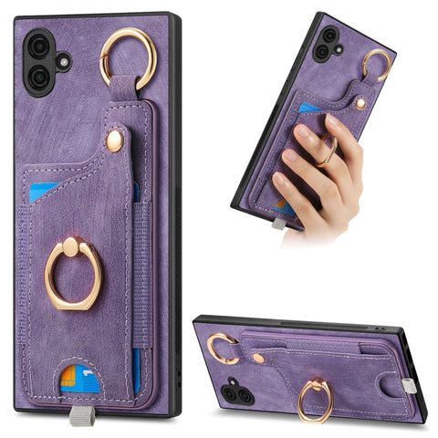 Retro Skin-feel Ring Card Bag Phone Case with Hang Loop, For Samsung Galaxy A04e, For Samsung Galaxy S23 Ultra 5G, For Samsung Galaxy S23+ 5G, For Samsung Galaxy A04 4G, For Samsung Galaxy M53 5G, For Samsung Galaxy M33 5G, For Samsung Galaxy A73 5G   ...