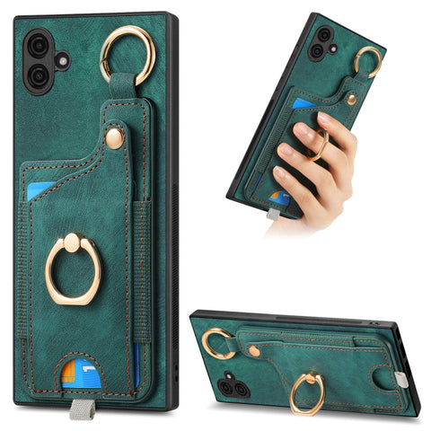Retro Skin-feel Ring Card Bag Phone Case with Hang Loop, For Samsung Galaxy A04e, For Samsung Galaxy S23 Ultra 5G, For Samsung Galaxy S23+ 5G, For Samsung Galaxy A04 4G, For Samsung Galaxy M53 5G, For Samsung Galaxy M33 5G, For Samsung Galaxy A73 5G   ...