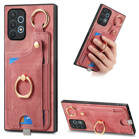 Retro Skin-feel Ring Card Bag Phone Case with Hang Loop, For Samsung Galaxy A04e, For Samsung Galaxy S23 Ultra 5G, For Samsung Galaxy S23+ 5G, For Samsung Galaxy A04 4G, For Samsung Galaxy M53 5G, For Samsung Galaxy M33 5G, For Samsung Galaxy A73 5G   ...