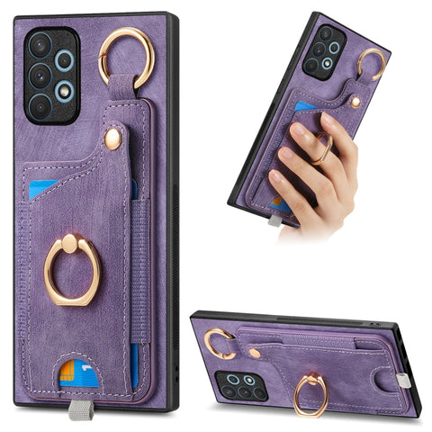 Retro Skin-feel Ring Card Bag Phone Case with Hang Loop, For Samsung Galaxy A04e, For Samsung Galaxy S23 Ultra 5G, For Samsung Galaxy S23+ 5G, For Samsung Galaxy A04 4G, For Samsung Galaxy M53 5G, For Samsung Galaxy M33 5G, For Samsung Galaxy A73 5G   ...