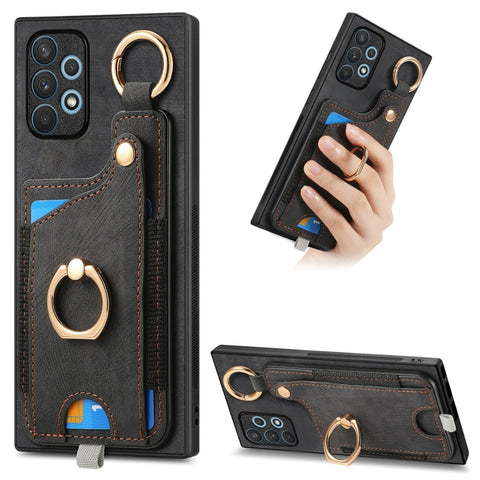 Retro Skin-feel Ring Card Bag Phone Case with Hang Loop, For Samsung Galaxy A04e, For Samsung Galaxy S23 Ultra 5G, For Samsung Galaxy S23+ 5G, For Samsung Galaxy A04 4G, For Samsung Galaxy M53 5G, For Samsung Galaxy M33 5G, For Samsung Galaxy A73 5G   ...
