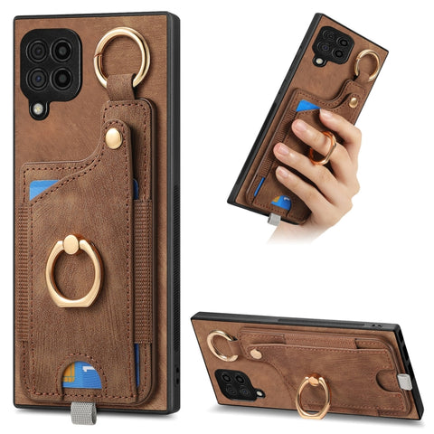 Retro Skin-feel Ring Card Bag Phone Case with Hang Loop, For Samsung Galaxy A04e, For Samsung Galaxy S23 Ultra 5G, For Samsung Galaxy S23+ 5G, For Samsung Galaxy A04 4G, For Samsung Galaxy M53 5G, For Samsung Galaxy M33 5G, For Samsung Galaxy A73 5G   ...