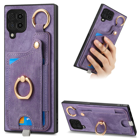 Retro Skin-feel Ring Card Bag Phone Case with Hang Loop, For Samsung Galaxy A04e, For Samsung Galaxy S23 Ultra 5G, For Samsung Galaxy S23+ 5G, For Samsung Galaxy A04 4G, For Samsung Galaxy M53 5G, For Samsung Galaxy M33 5G, For Samsung Galaxy A73 5G   ...