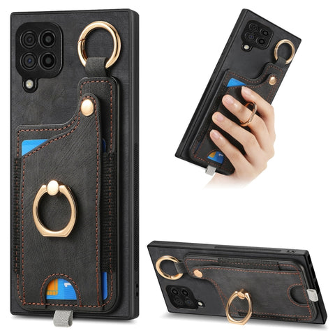 Retro Skin-feel Ring Card Bag Phone Case with Hang Loop, For Samsung Galaxy A04e, For Samsung Galaxy S23 Ultra 5G, For Samsung Galaxy S23+ 5G, For Samsung Galaxy A04 4G, For Samsung Galaxy M53 5G, For Samsung Galaxy M33 5G, For Samsung Galaxy A73 5G   ...
