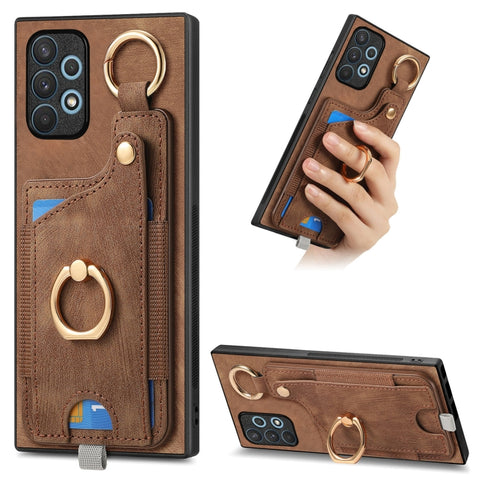 Retro Skin-feel Ring Card Bag Phone Case with Hang Loop, For Samsung Galaxy A04e, For Samsung Galaxy S23 Ultra 5G, For Samsung Galaxy S23+ 5G, For Samsung Galaxy A04 4G, For Samsung Galaxy M53 5G, For Samsung Galaxy M33 5G, For Samsung Galaxy A73 5G   ...