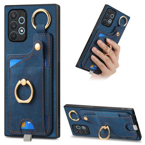 Retro Skin-feel Ring Card Bag Phone Case with Hang Loop, For Samsung Galaxy A04e, For Samsung Galaxy S23 Ultra 5G, For Samsung Galaxy S23+ 5G, For Samsung Galaxy A04 4G, For Samsung Galaxy M53 5G, For Samsung Galaxy M33 5G, For Samsung Galaxy A73 5G   ...