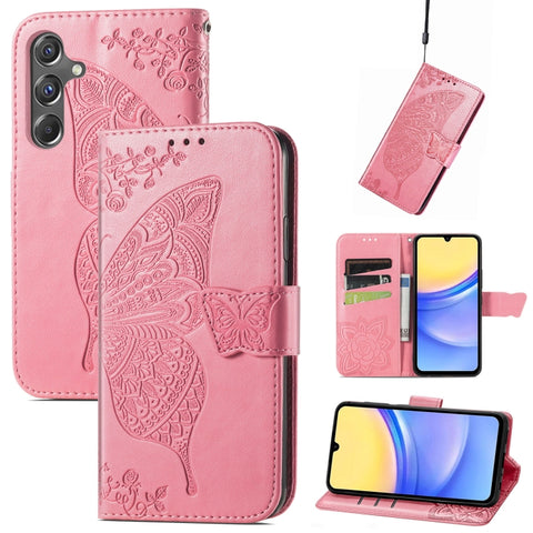 Butterfly Love Flower Embossed Leather Phone Case, For Samsung Galaxy C55, For Samsung Galaxy A15