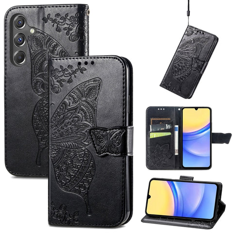 Butterfly Love Flower Embossed Leather Phone Case, For Samsung Galaxy C55, For Samsung Galaxy A15