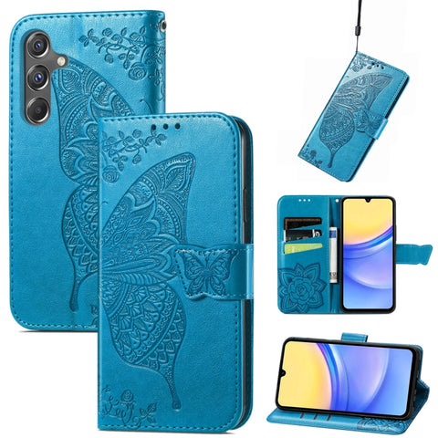 Butterfly Love Flower Embossed Leather Phone Case, For Samsung Galaxy C55, For Samsung Galaxy A15