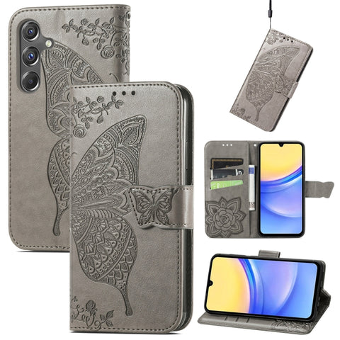 Butterfly Love Flower Embossed Leather Phone Case, For Samsung Galaxy C55, For Samsung Galaxy A15
