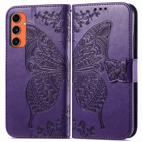 Butterfly Love Flower Embossed Leather Phone Case, For Samsung Galaxy C55, For Samsung Galaxy A15
