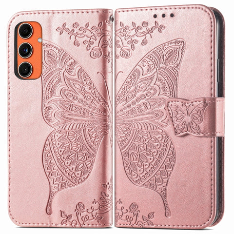 Butterfly Love Flower Embossed Leather Phone Case, For Samsung Galaxy C55, For Samsung Galaxy A15
