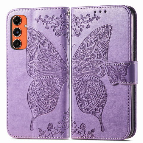 Butterfly Love Flower Embossed Leather Phone Case, For Samsung Galaxy C55, For Samsung Galaxy A15