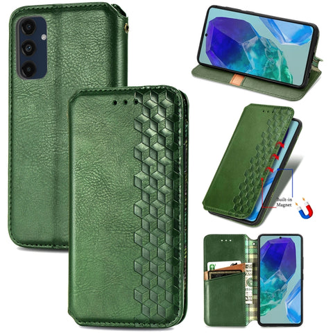 Cubic Grid Pressed Magnetic Leather Phone Case, For Samsung Galaxy S25 Ultra 5G, For Samsung Galaxy M55, For Samsung Galaxy A25 5G