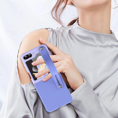 Wrist-strap Plain Leather Phone Case, For Samsung Galaxy Z Flip7 5G, For Samsung Galaxy Z Flip6 5G