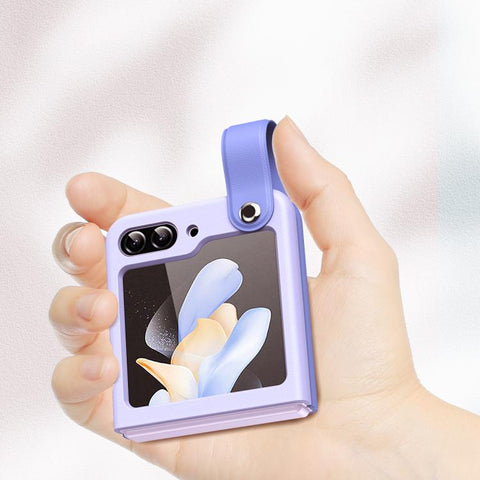 Wrist-strap Plain Leather Phone Case, For Samsung Galaxy Z Flip7 5G, For Samsung Galaxy Z Flip6 5G