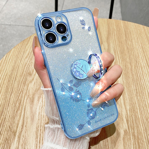 Gradient Glitter Immortal Flower Ring All-inclusive Phone Case, For iPhone 16 Pro Max, For iPhone 16 Pro, For iPhone 16 Plus, For iPhone 16