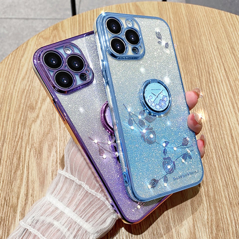 Gradient Glitter Immortal Flower Ring All-inclusive Phone Case, For iPhone 16 Pro Max, For iPhone 16 Pro, For iPhone 16 Plus, For iPhone 16