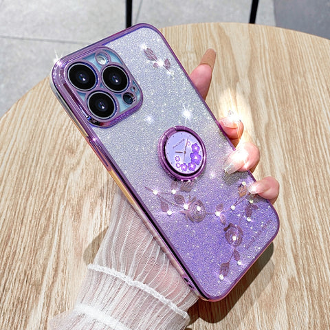 Gradient Glitter Immortal Flower Ring All-inclusive Phone Case, For iPhone 16 Pro Max, For iPhone 16 Pro, For iPhone 16 Plus, For iPhone 16