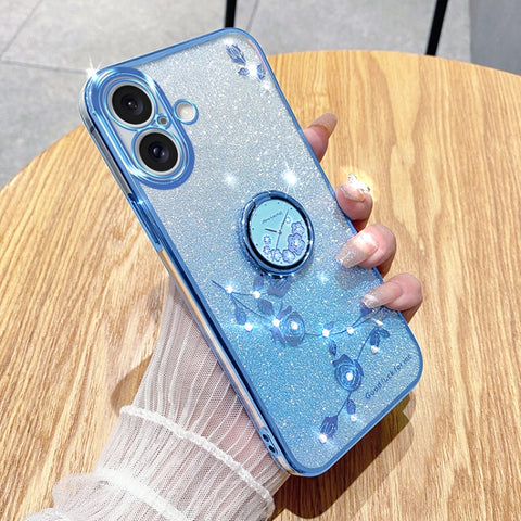 Gradient Glitter Immortal Flower Ring All-inclusive Phone Case, For iPhone 16 Pro Max, For iPhone 16 Pro, For iPhone 16 Plus, For iPhone 16