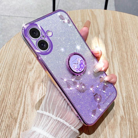 Gradient Glitter Immortal Flower Ring All-inclusive Phone Case, For iPhone 16 Pro Max, For iPhone 16 Pro, For iPhone 16 Plus, For iPhone 16