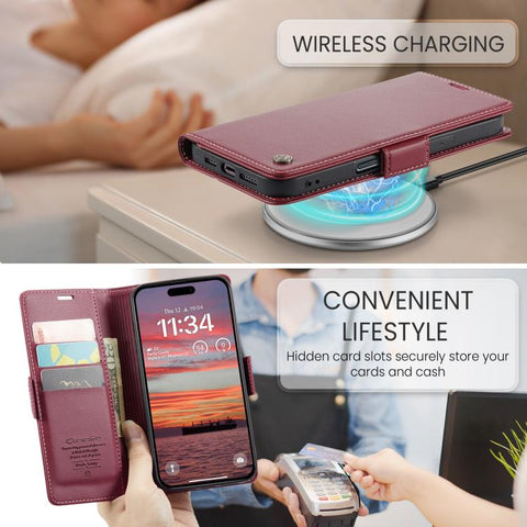 CaseMe 023 Butterfly Buckle Litchi Texture RFID Anti-theft Leather Phone Case, For iPhone 18 Pro Max / 17 Pro Max, For iPhone 17e / 16e